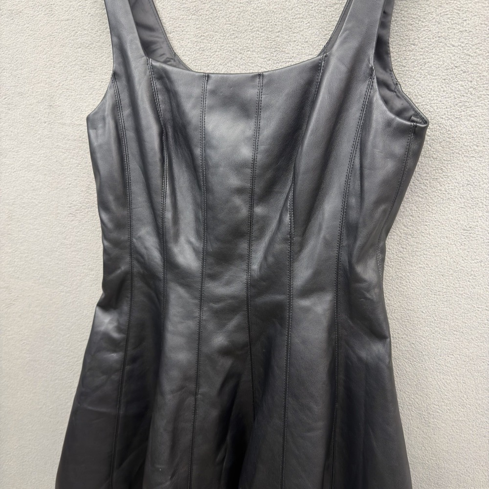 7 For All Mankind Vegan Leather Grunge Midi Dress Size XS Black Sleeveless NWOT - Picture 2 of 12
